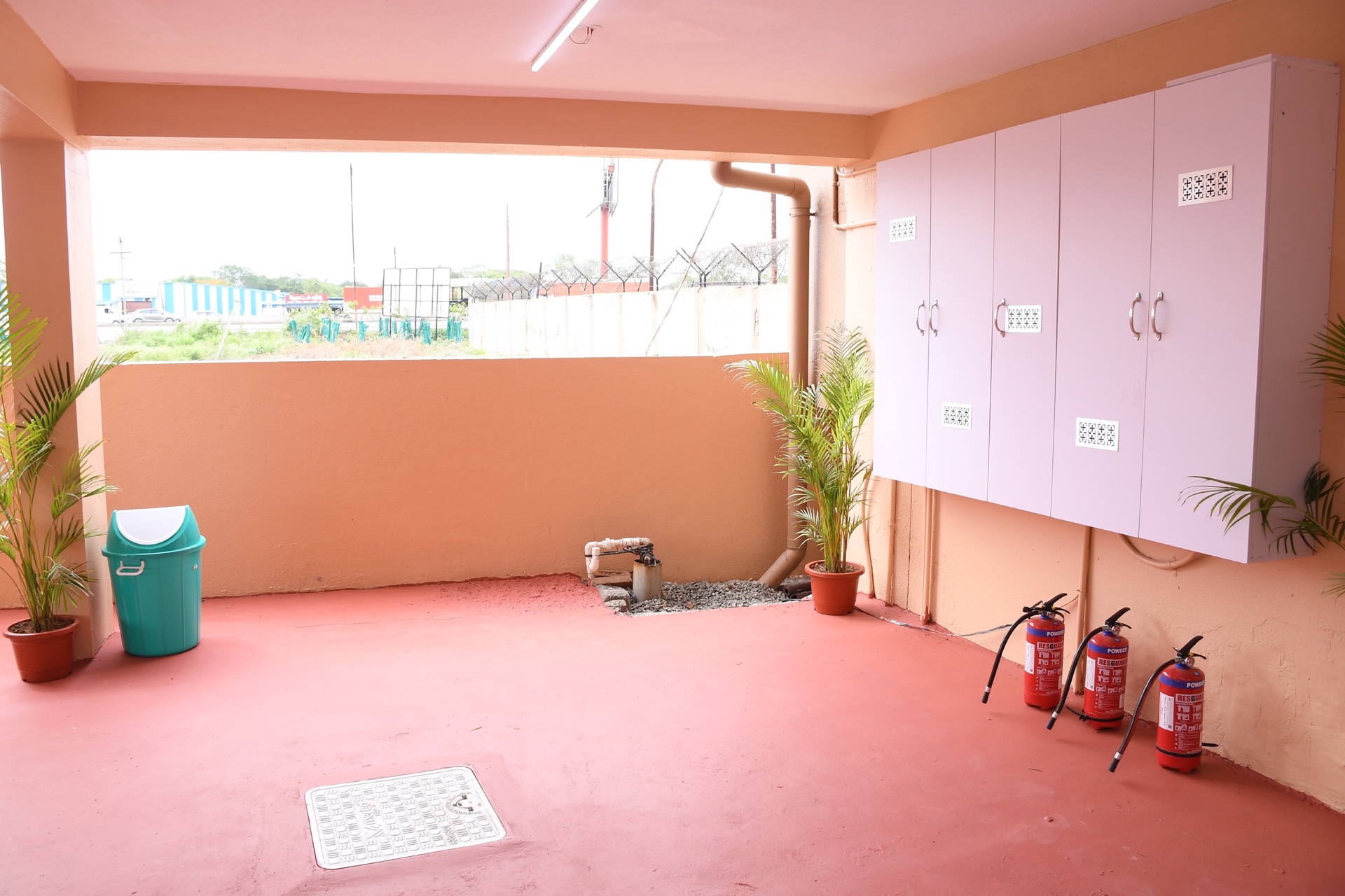 Fire-safety equipment and lockable utility storage at an operating property